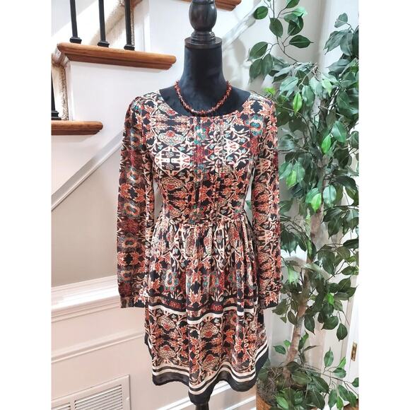 Forever21 Women Multicolor Rayon Round Neck Long Sleeve Knee Length Dress Size S - Picture 1 of 11